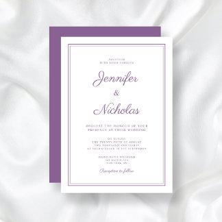 Elegant Modern Purple Lilac Script Wedding Invitation