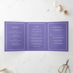 Elegant Modern Purple Monogram Simple Wedding Tri-Fold Invitation