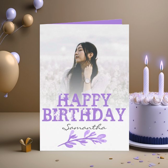 Elegant Modern Purple Photo Watercolor  Card (Creator Uploaded)
