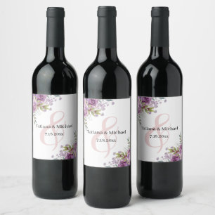 elegant modern purple pink botanical wedding wine label