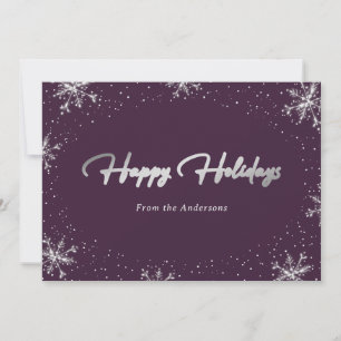 Elegant Modern Purple Silver Snowflake Holiday Card