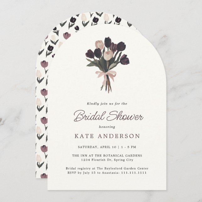 Elegant Modern Purple Tulips Floral Bridal Shower Invitation (Front/Back)
