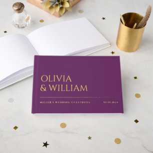 Elegant Modern Purple Typography Wedding Foil Guest Book