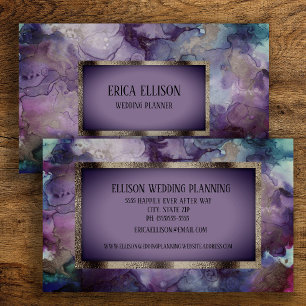 Elegant Modern Purple Violet Silver Wedding Business Card