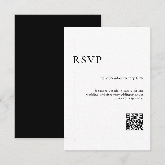 Elegant Modern QR Code Black & White Wedding RSVP Card (Front/Back)