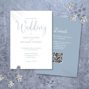 Elegant Modern QR Code Dusty Blue Wedding Invitation