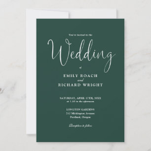 Elegant Modern QR Code Emerald Green Wedding Invitation