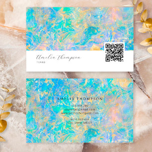 Elegant Modern Qr Code Gold Opal Stone Business Card