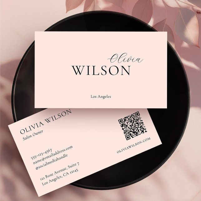 Elegant Modern QR Code Professional Blush Pink Business Card (Creator Uploaded)