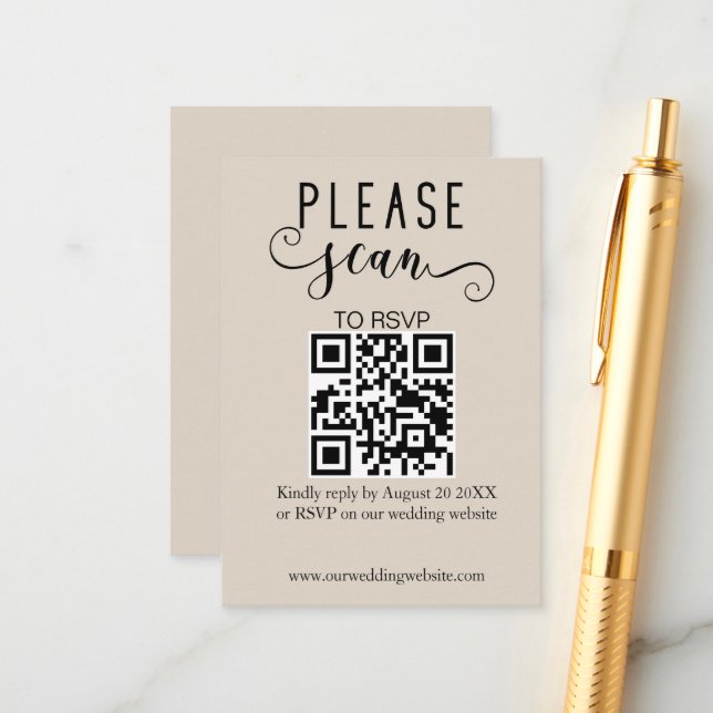 Elegant Modern QR Code RSVP Wedding Enclosure Card (Front/Back In Situ)