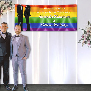 Elegant Modern Rainbow Gay Men Wedding Welcome Banner