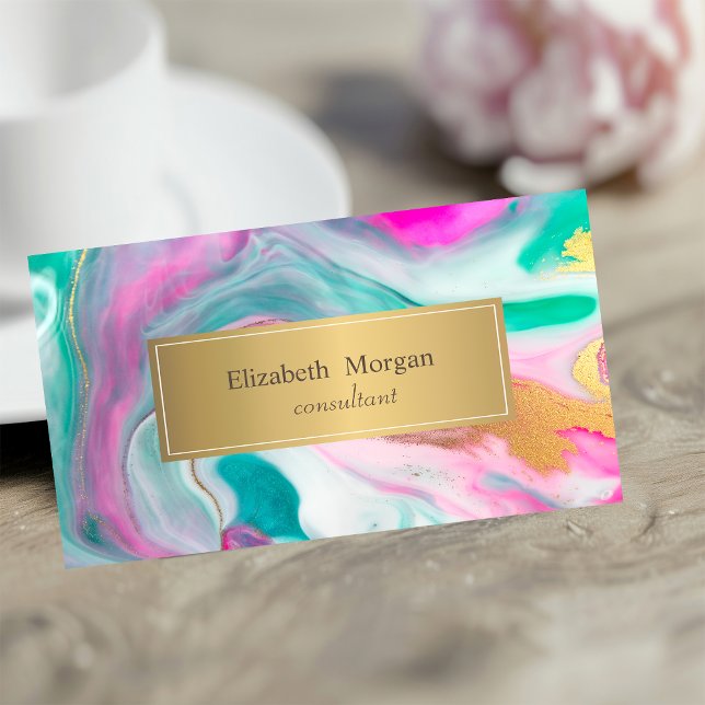 Elegant Modern Rainbow Ombre Marble Gold  Business Card (Creator Uploaded)
