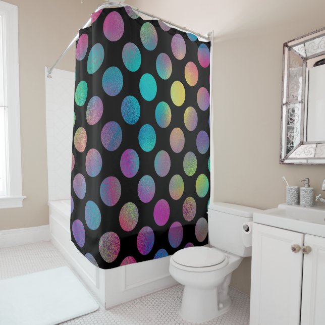 Elegant Modern Rainbow Polka Dots Pattern | Shower Curtain (In Situ)