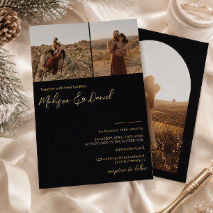 Elegant Modern Real Gold Foil Three Photo Wedding
