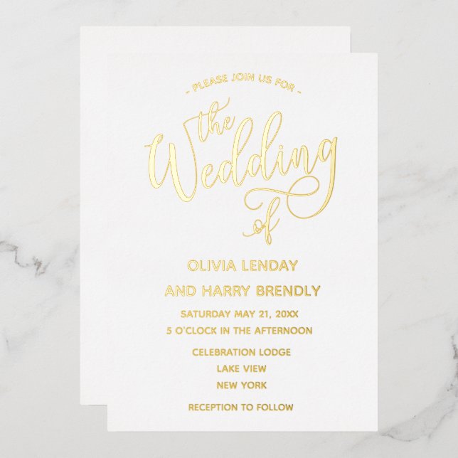 Elegant Modern Real Gold Script Wedding (Front/Back)