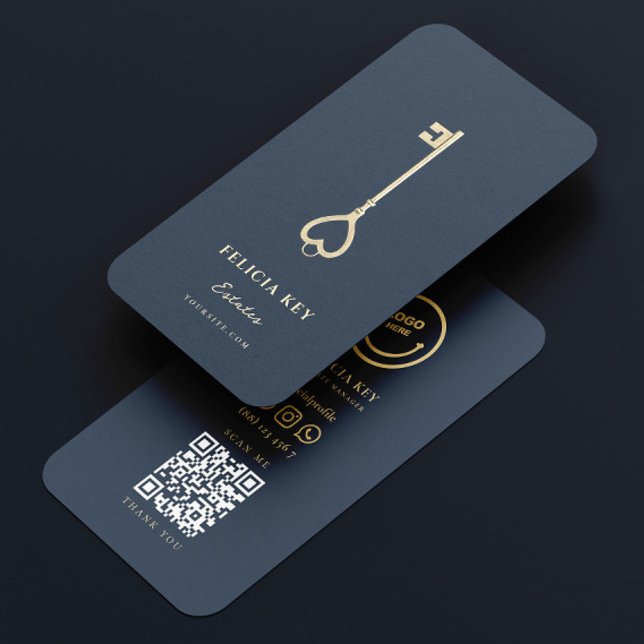 Elegant Modern Realtor Dark Blue Real Estate Agent Business Card (Creator Uploaded)