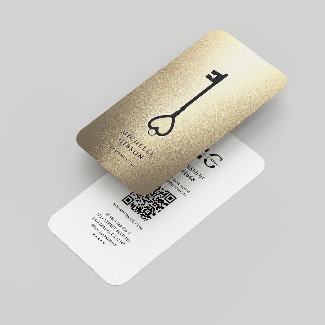 Elegant Modern Realtor Monogram Gold White QR Business Card (Elegant Modern Realtor Monogram Gold White QR Business Card
)