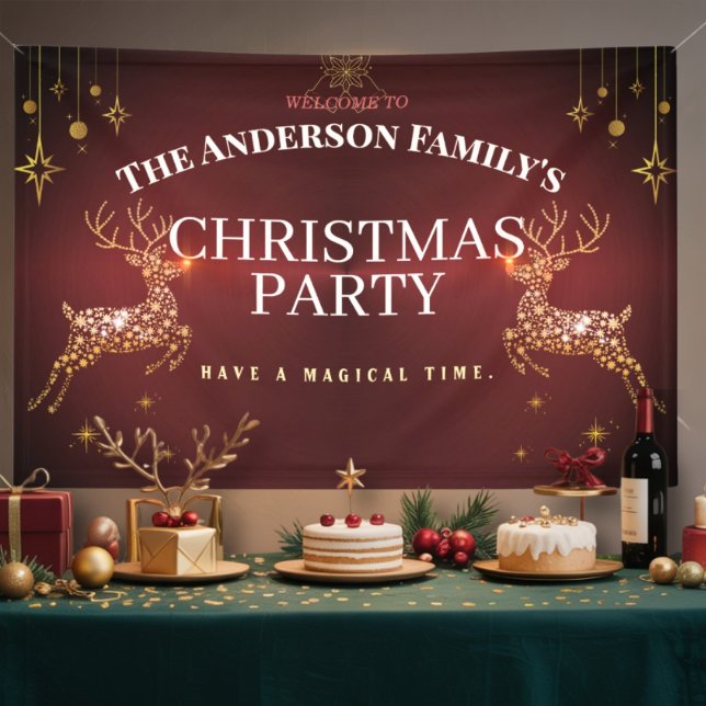 Elegant Modern Red and Gold Reindeer Christmas Ban Banner (Creator Uploaded)