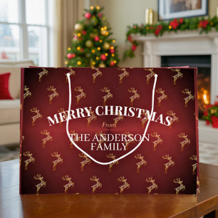 Elegant Modern Red and Gold Reindeer Christmas Large Gift Bag