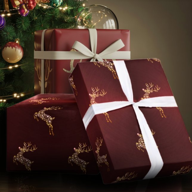 Elegant Modern Red and Gold Reindeer Christmas Wrapping Paper (Creator Uploaded)