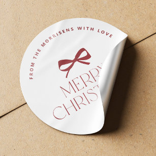 Elegant modern red bow Christmas holiday Classic Round Sticker