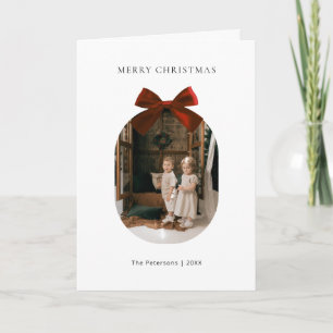 Elegant Modern Red Bow Ribbon Photo Christmas Holiday Card