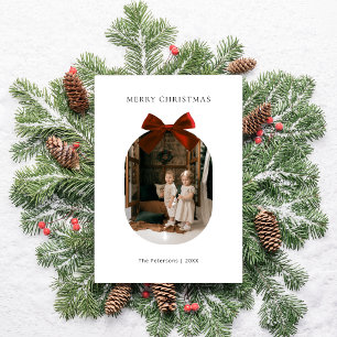 Elegant Modern Red Bow Ribbon Photo Christmas Holiday Card