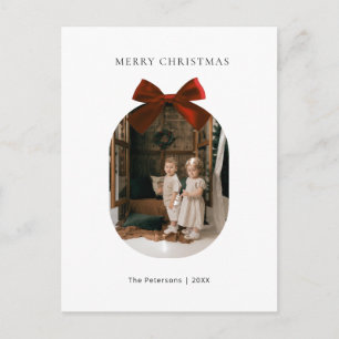 Elegant Modern Red Bow Ribbon Photo Christmas Postcard