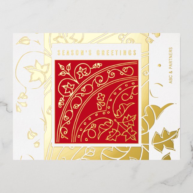 Elegant Modern Red Business Seasonal Greetings Foil Holiday Postcard (Front)
