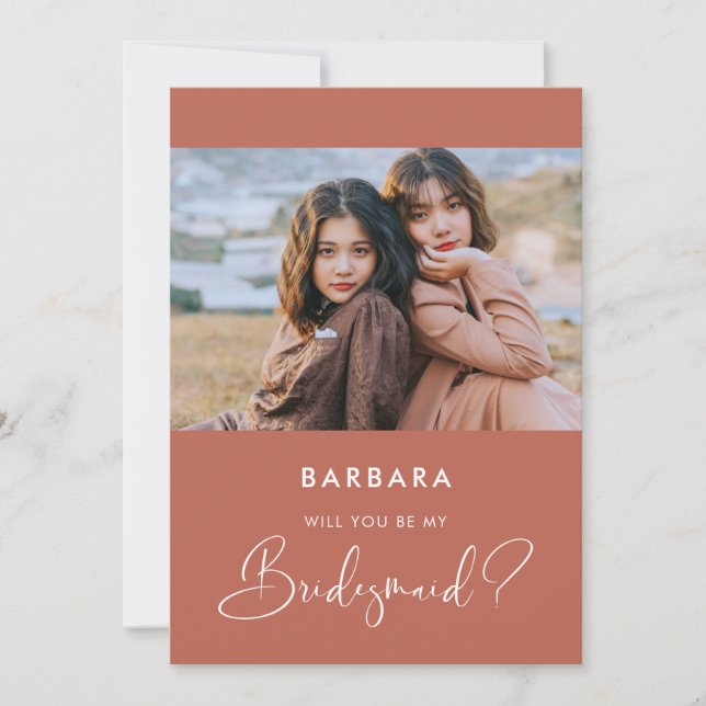 Elegant modern Red clay Bridesmaid proposal card (Front)