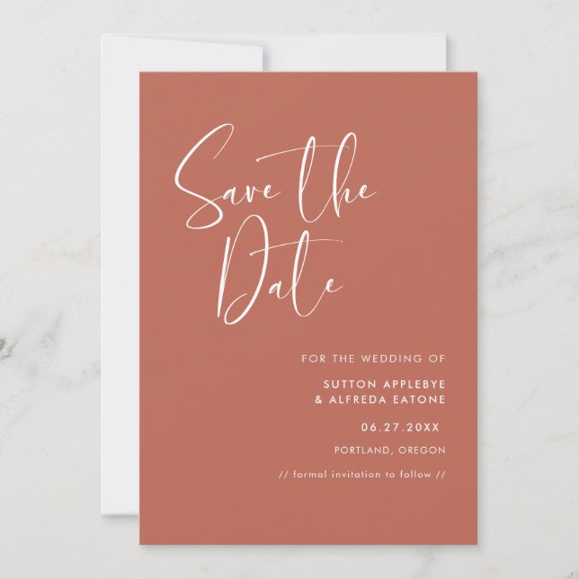 Elegant & modern Red clay Save the Date (Front)