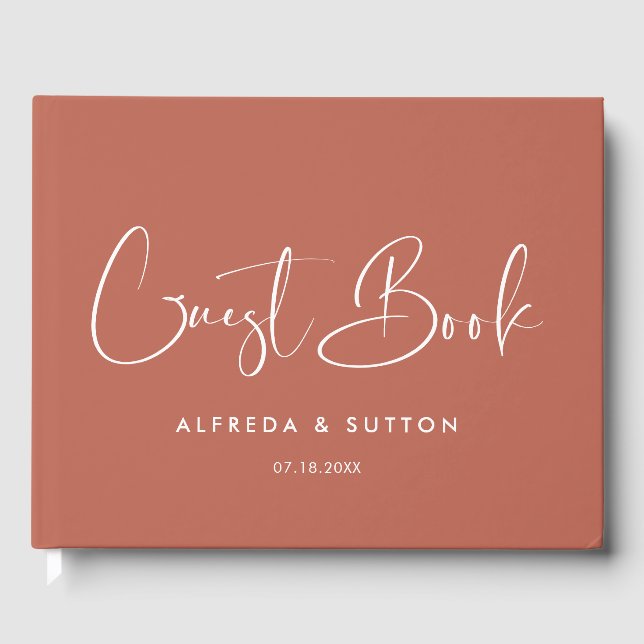 Elegant & modern Red clay wedding guest book (Front)