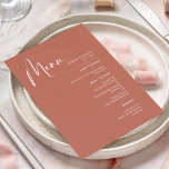 Elegant & modern Red clay wedding Menu<br><div class="desc">A modern typography and a trendy terracotta colour for your wedding stationery: choose this simple and elegant wedding suite. Fully customisable: you can change the background as well as the text colour as you like.</div>