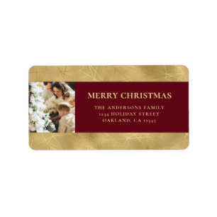 Elegant Modern Red & Faux Gold Christmas Photo Label