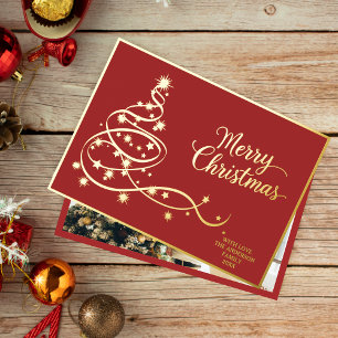Elegant Modern Red Gold Christmas Photo
