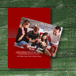 Elegant Modern Red Holiday Photo Thank You Card
