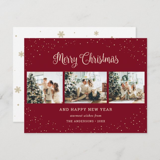 Elegant Modern Red Photo Collage Christmas Cards (Front/Back)