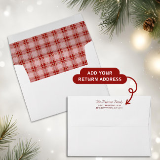 Elegant Modern Red Plaid Return Address Envelope