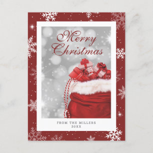 Elegant Modern Red Snowflake Merry Christmas Holiday Postcard