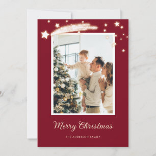 Elegant Modern Red Stars Photo Christmas Cards