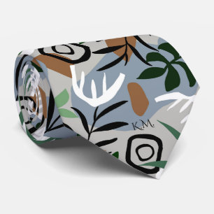 Elegant Modern Retro Vintage Foliage Monogram Tie