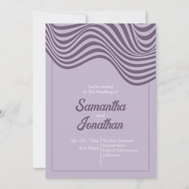 Elegant Modern Retro Wedding Flowing Wave Pattern Invitation (Front)