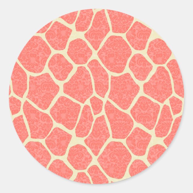 Elegant modern romantic giraffe damask classic round sticker (Front)
