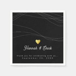 Elegant Modern Romantic Heart Wedding Black Napkin