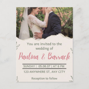 Elegant Modern Romantic Minimalist Photo Wedding  Invitation Postcard