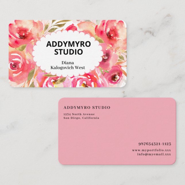 Elegant Modern Rose Floral Business Card (Front/Back)