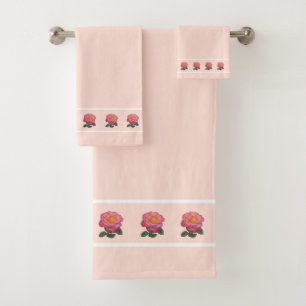 Elegant, Modern Rose Flowers on Light Pink Bath Towel Set