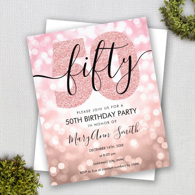 Elegant Modern Rose Gold 50th Birthday Party  Flyer (Creator Uploaded)