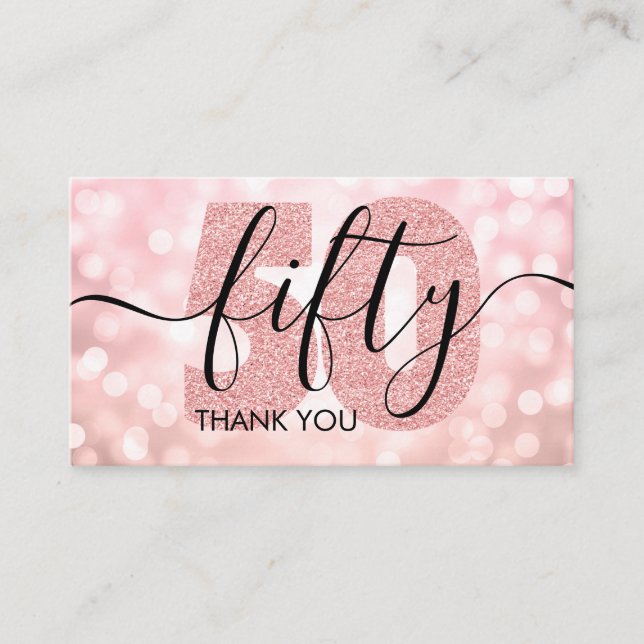Elegant Modern Rose Gold 50th Birthday Thank You Business Card (Front)