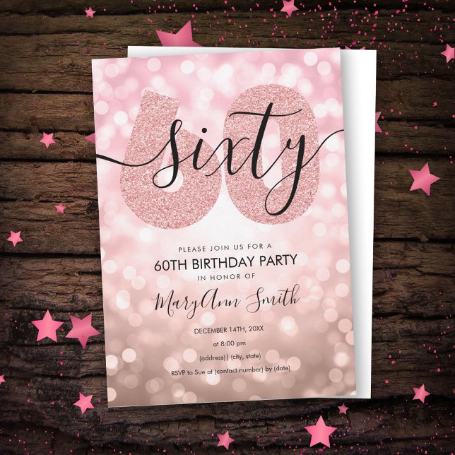 Elegant Modern Rose Gold 60th Birthday Party  Invitation (Creator Uploaded)